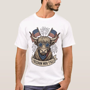 Patriottische Hoogland Koe 4 juli Y'all T-shirt