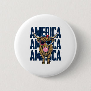 Patriottische Hoogland Koe Amerika Vintage T-Shirt Ronde Button 5,7 Cm