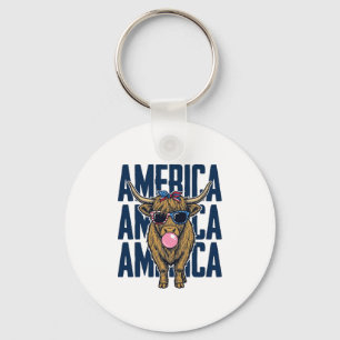 Patriottische Hoogland Koe Amerika Vintage T-Shirt Sleutelhanger