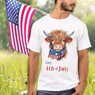 Patriottische Hoogland Koe USA Flag Happy 4th van T-shirt