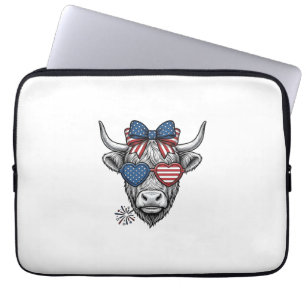Patriottische Hoogland Koe Vintage Gravure Shirt_1 Laptop Sleeve