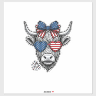 Patriottische Hoogland Koe Vintage Gravure Shirt_1 Sticker