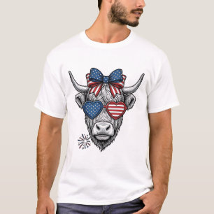 Patriottische Hoogland Koe Vintage Gravure Shirt_1 T-shirt