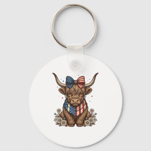 Patriottische Hoogland Koe Vintage Sleutelhanger