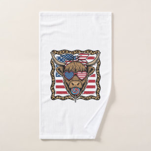 Patriottische Hoogland Koe Vintage Vlag Grafisch_1 Handdoek