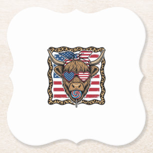 Patriottische Hoogland Koe Vintage Vlag Grafisch_1 Kartonnen Onderzetters