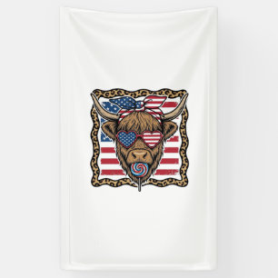 Patriottische Hoogland Koe Vintage Vlag Grafisch_1 Spandoek