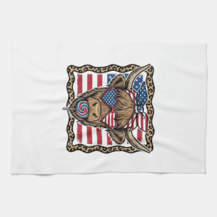 Patriottische Hoogland Koe Vintage Vlag Grafisch_1 Theedoek