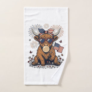 Patriottische Hooglandkoe Bubblegum Vintage Gravur Handdoek
