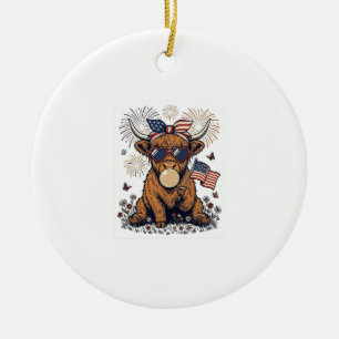 Patriottische Hooglandkoe Bubblegum Vintage Gravur Keramisch Ornament