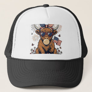 Patriottische Hooglandkoe Bubblegum Vintage Gravur Trucker Pet
