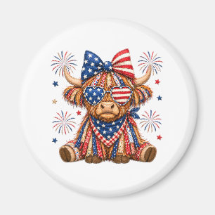 Patriottische Hooglandkoe met Stars and Stripes Magneet