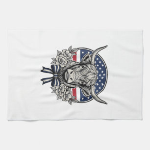 Patriottische Hooglandkoe Vintage Gravure Kunst_1 Theedoek