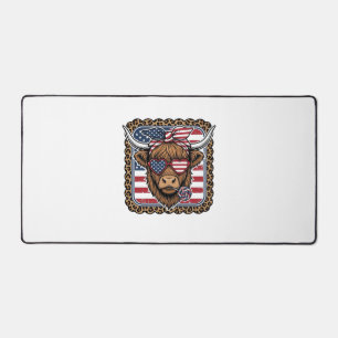 Patriottische Hooglandkoe Vintage Gravure Ontwerp Bureaumat
