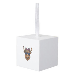 Patriottische Hooglandkoe Vintage Gravure Ontwerp_ Kubus Ornament