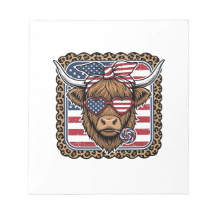 Patriottische Hooglandkoe Vintage Gravure Ontwerp Notitieblok