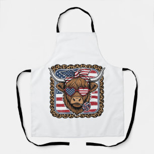 Patriottische Hooglandkoe Vintage Gravure Ontwerp Schort