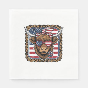 Patriottische Hooglandkoe Vintage Gravure Ontwerp Servet