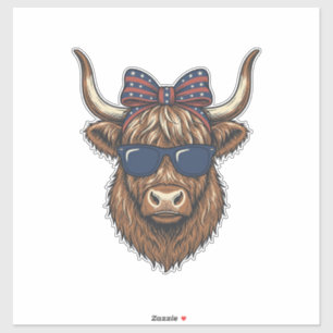 Patriottische Hooglandkoe Vintage Gravure Ontwerp_ Sticker