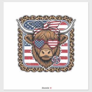 Patriottische Hooglandkoe Vintage Gravure Ontwerp Sticker