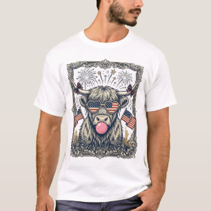 Patriottische Hooglandkoe Vintage Gravure Ontwerp_ T-shirt