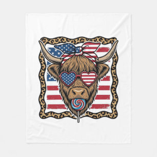Patriottische Hooglandkoe Vintage Vlag Grafisch_1 Fleece Deken