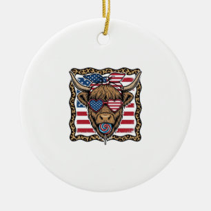 Patriottische Hooglandkoe Vintage Vlag Grafisch_1 Keramisch Ornament