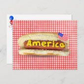 Patriottische Hot Dog op Gingham Briefkaart (Voorkant / Achterkant)
