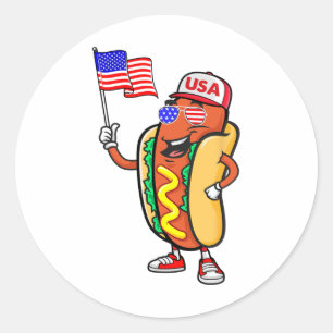 Patriottische hotdog Amerikaanse vlag VS grappig 4 Ronde Sticker