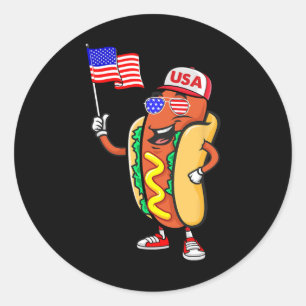 Patriottische Hotdog Amerikaanse Vlag VS Grappig 4 Ronde Sticker