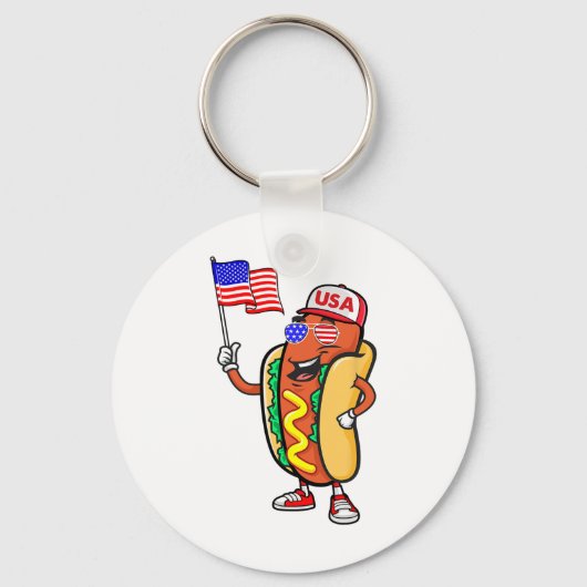 Patriottische hotdog Amerikaanse vlag VS grappig 4 Sleutelhanger (Voorkant)