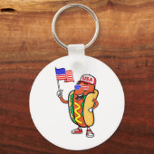 Patriottische hotdog Amerikaanse vlag VS grappig 4 Sleutelhanger (Voorkant)