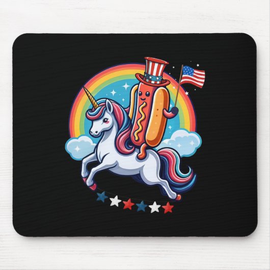 Patriottische Hotdog Riding Unicorn 4th of July Am Muismat (Voorkant)
