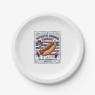 Patriottische Hotdog Vintage BBQ Papieren Bordje