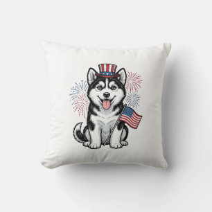Patriottische Husky Puppy Vintage Gravure Shirt De Kussen