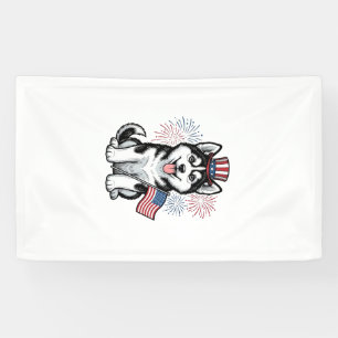Patriottische Husky Puppy Vintage Gravure Shirt De Spandoek