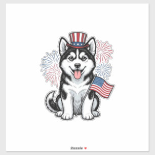 Patriottische Husky Puppy Vintage Gravure Shirt De Sticker