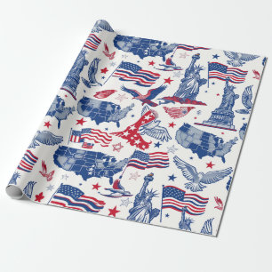 Patriottische iconen patroon - Vrijheidsbeeld, Vla Cadeaupapier