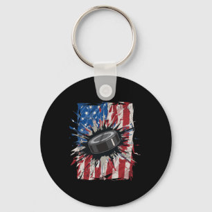 Patriottische ijshockey 4 juli Mannen Amerikaans Sleutelhanger