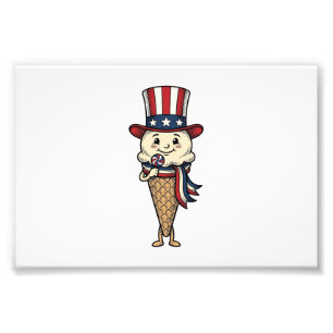 Patriottische Ijsje Kegel Vintage Gravure Design_ Foto Afdruk
