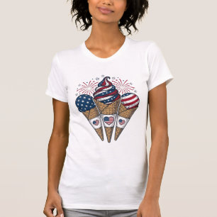 Patriottische Ijsjes Kegels Vintage 4 juli T-Shirt