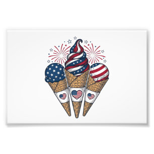 Patriottische Ijsjes Kegels Vintage 4 juli T-Shirt Foto Afdruk