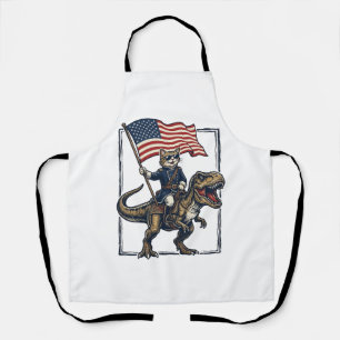 Patriottische Kat die op Dinosaurus rijdt Vintage  Schort