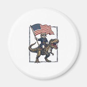 Patriottische Kat die op een Dinosaurus Rijdt Vint Magneet