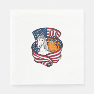 Patriottische kat en eenhoorn vintage vector ontwe servet