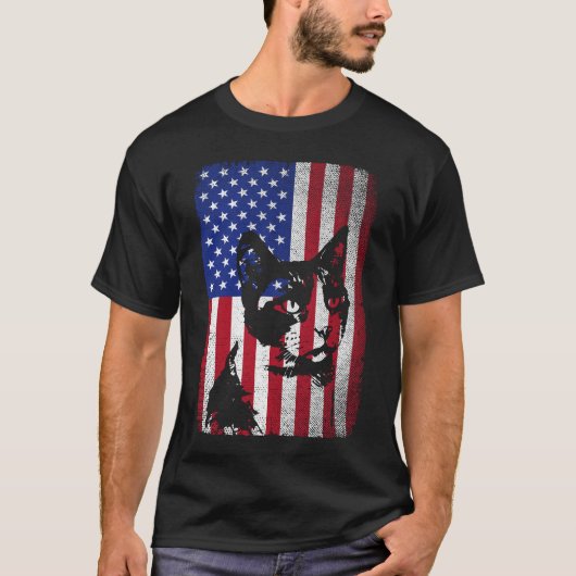 Patriottische Kat Lover 4 juli Amerikaanse vlag T-shirt (Voorkant)