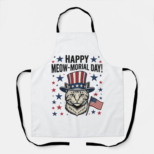 Patriottische Kat Meow-moriaaldag Vintage Vector O Schort (Voorkant)