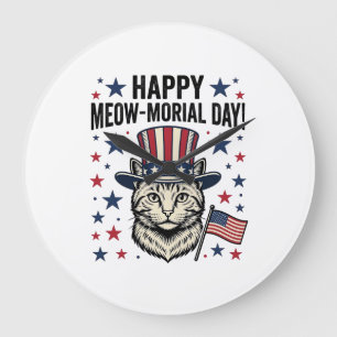 Patriottische Kat Meow-Morial Day Vintage Vector O Grote Klok