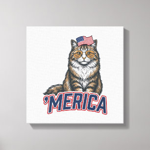 Patriottische Kat Merica Vintage Gravure Shirt Ont Canvas Afdruk