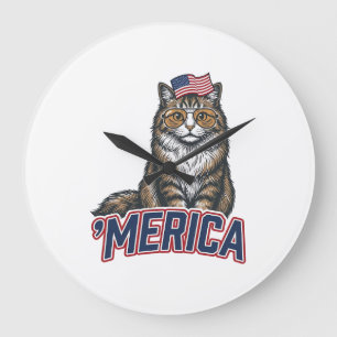 Patriottische Kat Merica Vintage Gravure Shirt Ont Grote Klok